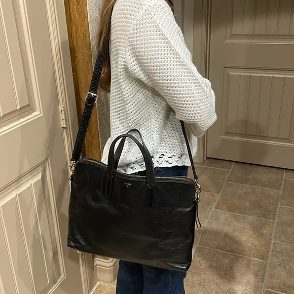 Fossil Shoulder/Laptop Bag Black Leather